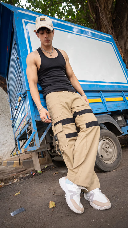 TACTICAL FLOW JOGGERS – BEIGE / BLACK STRAP EDITION