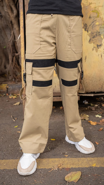 TACTICAL FLOW JOGGERS – BEIGE / BLACK STRAP EDITION